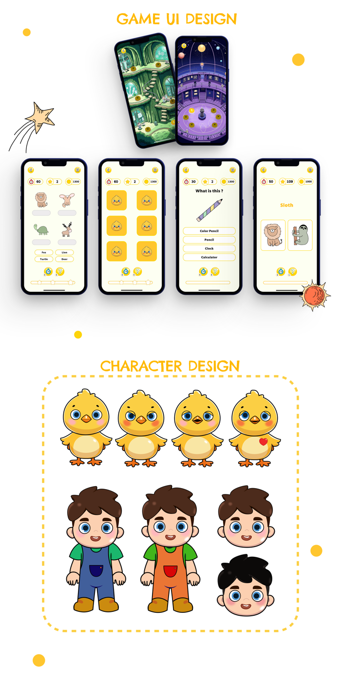 Learn Isle game UI screens and character design